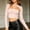 White, variant on Women's Cut Out Bandage Crop Top Long Sleeve Hollow Chest Bandeau Ribbed Knit Slim Fit Clubwear Party Shirts Black L(L)