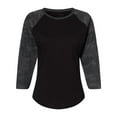 thumbnail image 3 of Fine Jersey Baseball Tshirt for Womens 3/4 Length Sleeve Tee Tops, Black/Storm Camo, M, 3 of 7