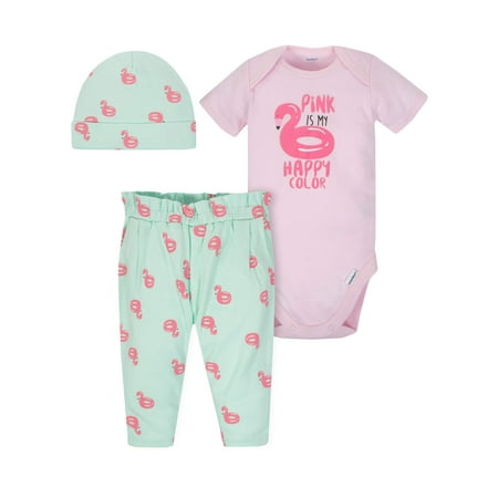 Onesies Bodysuit, Pants and Cap, 3pc Outfit Set (Baby Girls)