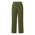 thumbnail image 3 of Oiangi Women's Cotton Linen Pants Drawstring Elastic Waist Pant Casual Loose Fit Palazzo Trousers with Pockets Army Green L, 3 of 8