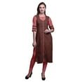 thumbnail image 1 of Bimba Long Straight Kurti For Women Printed Indian Rayon Slub 3/4 Sleeve Tunic, 1 of 6