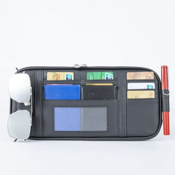 Bolsa de almacenamiento para coche, parasol, portatarjetas, multifuncional, para licencia de conducir, billete, tarjetero, funda de almacenamiento con clip para el ojo para coche