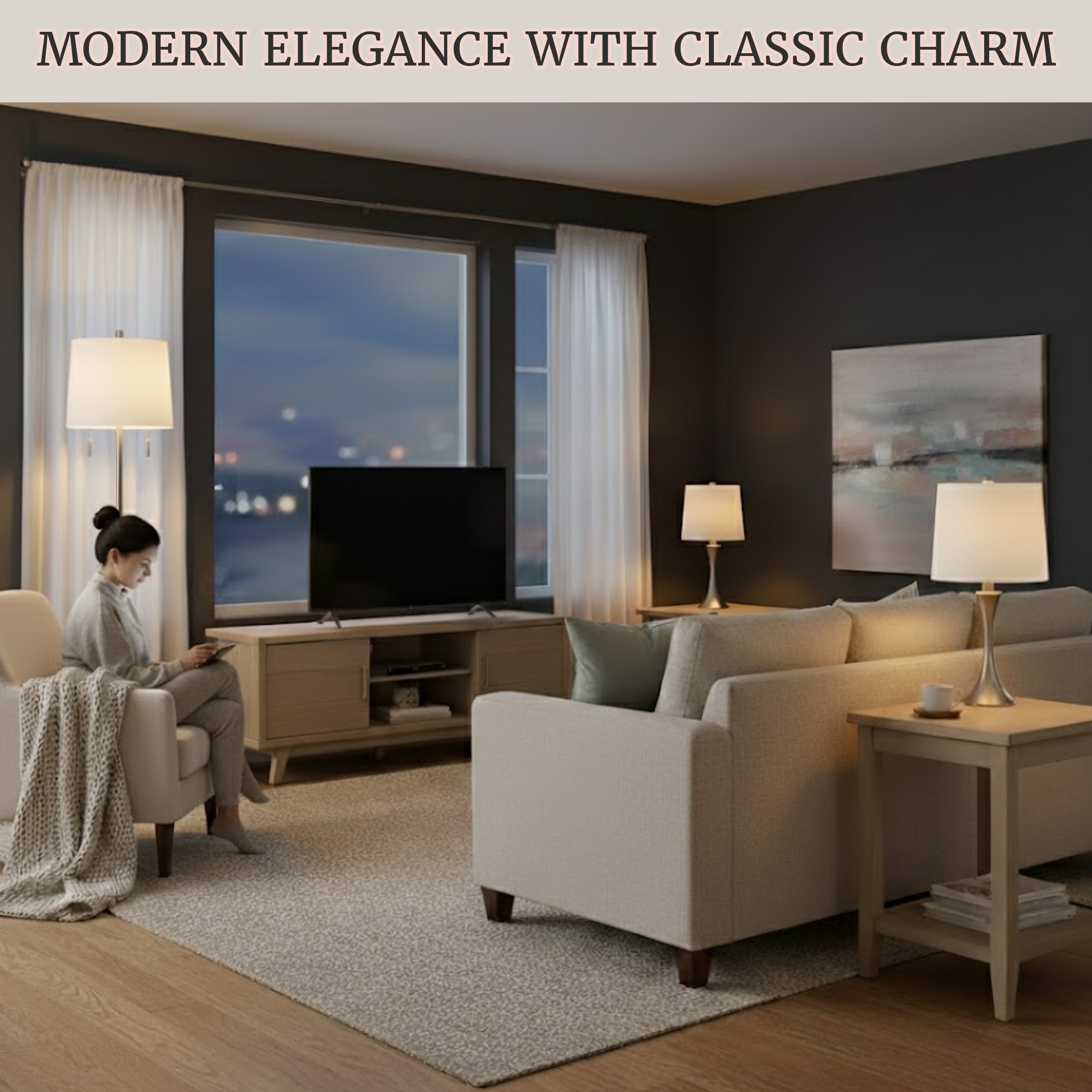 Lavish Home 3-Piece Floor and Table Lamp Set with LED Light Bulbs (Silver)