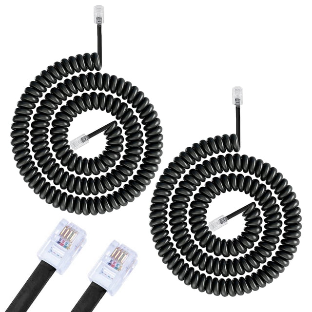 2 Pack 2M Coiled Telephone Receiver Cable with RJ9 Connector