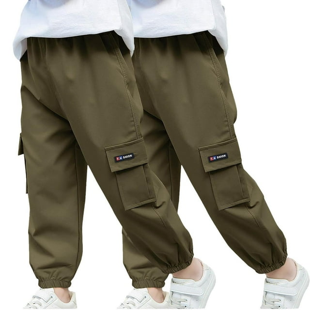 Odeerbi 2-14 Años Boys 2 Pcs Pantalones de Carga Pantalones Jogger Pantalones Spring Summer Color Sólido Pantalones de Trabajo Informal Con Bolsillo
