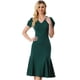 thumbnail image 1 of Vestido con cuello en V para mujer, elegante vestido de sirena con mangas abullonadas, vestido maxi Verde oscuro L, 1 of 6