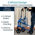 thumbnail image 4 of Vive 3 Wheel Walker Rollator for Senioirs - Lightweight Foldable Walking Transport, Weight Capacity 250lbs, Black, 4 of 10
