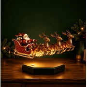 Levitation Santa Sleigh Display, Floating Christmas Santa Claus With Reindeer Decor, Rotating Levitating Figurine For Holiday Home Decor & Gift