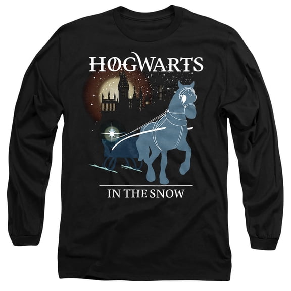Harry Potter Hogwarts Christmas In The Snow Unisex Adult Long-Sleeve T Shirt, Black, Large