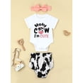 thumbnail image 3 of Liacowi 3PCS Newborn Baby Girl Summer Outfits Cow Print Short Sleeve Romper Onesie Shorts Headband Clothes Set, 3 of 9