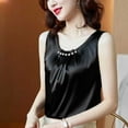 thumbnail image 4 of Busydd Tank Top for Women Fashion Satin Sleeveless Women's Tops Casual Comfy Summer Round Neck Pleated Women's Tank Tops 3XL, 4 of 5