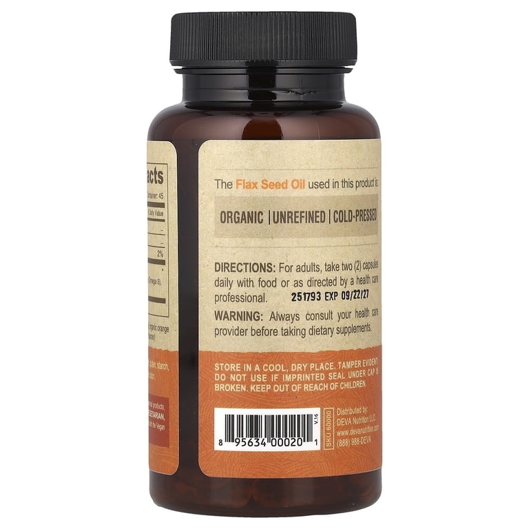 Cold Pressed Vegan Flaxseed Oil Supplement, Omega-3, 90 Vegetarian