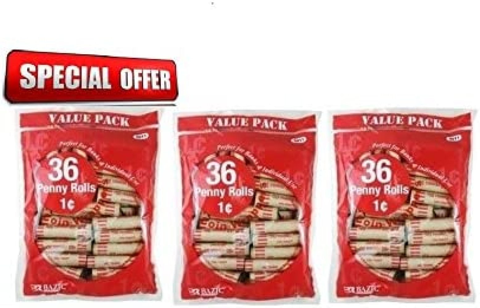 3 X BAZIC Penny Coin Wrappers, 36 Per Pack