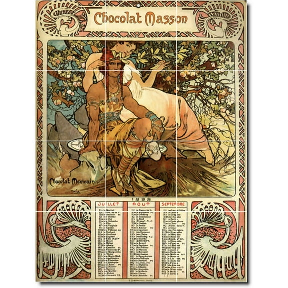Ceramic Tile Mural-Alphonse Mucha Poster Art Backsplash Tile Mural 27. 12.75" w x 17" h using (12) 4.25 x 4.25 ceramic tiles