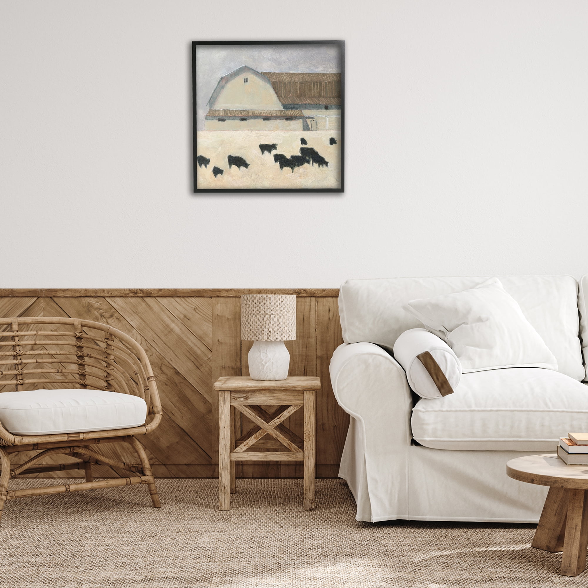 Stupell Industries Grazing Black Farm Cattle Animals & Insects Painting Black Framed Art Print Wall Art, 24 x 24