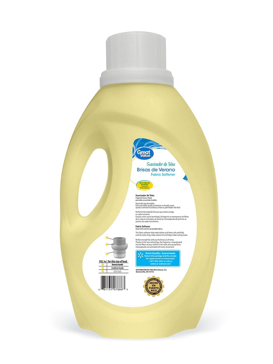 Great Value Suavizador De Telas Brisas De Verano, Fabric Softener, 56 fl oz