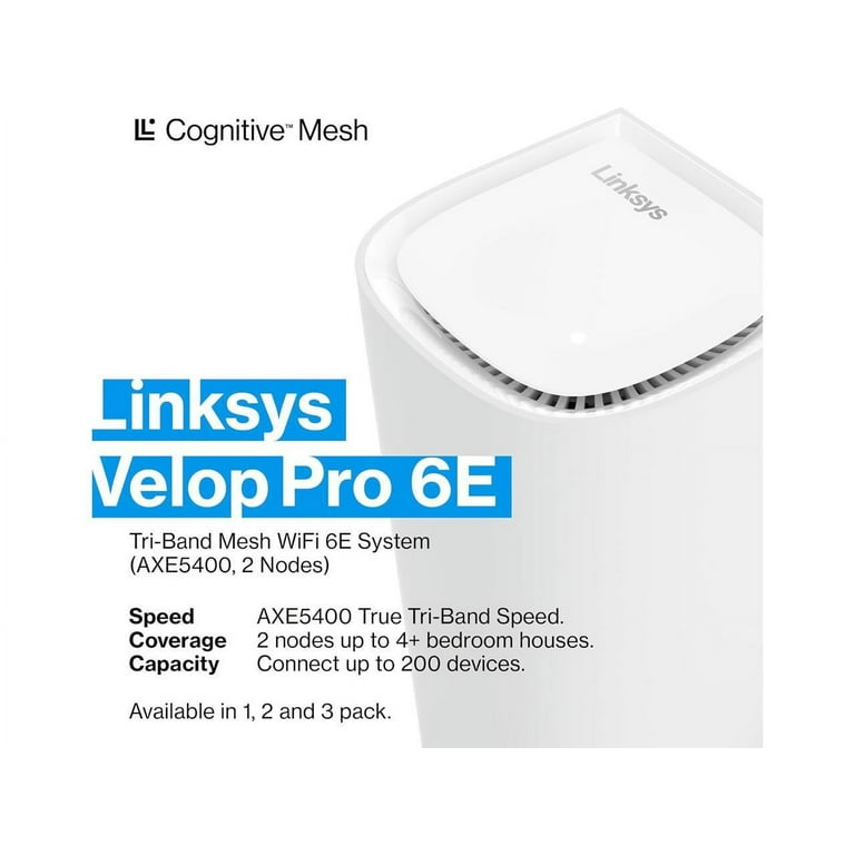 Linksys Velop Pro WiFi 6E Mesh System - Cognitive Mesh Router with 6 Ghz  Band Access & 5.4 (AXE5400) Gbps True Gigabit Speed - Whole-Home Coverage  up