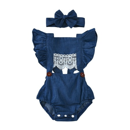 

Toddler Girl Clothes Casual Ruched Lace Denim Romper Clothes Bodysuit Romper&Jumpsuit