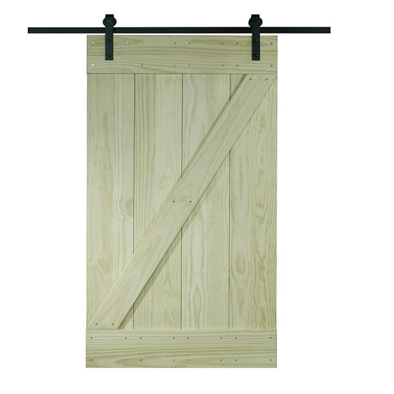 Pinecroft Unfinished Pine Z-Design Sliding Barn Door Kit, 32 in