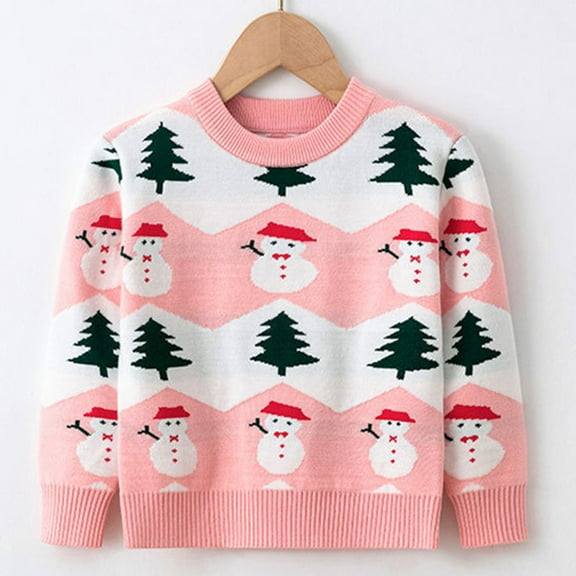Tfken Christmas Sweater For Boys Toddler Long Sleeve Cartoon Print Pullover Warm Comfortable Sweater Pink Size 2-3 Years
