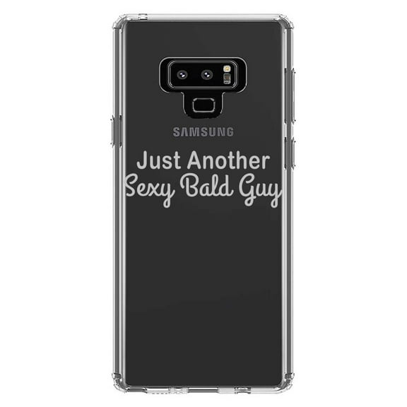 DistinctInk Clear Shockproof Hybrid Case for Samsung Galaxy Note 9 - TPU Bumper Acrylic Back Tempered Glass Screen Protector - Just Another Sexy Bald Guy