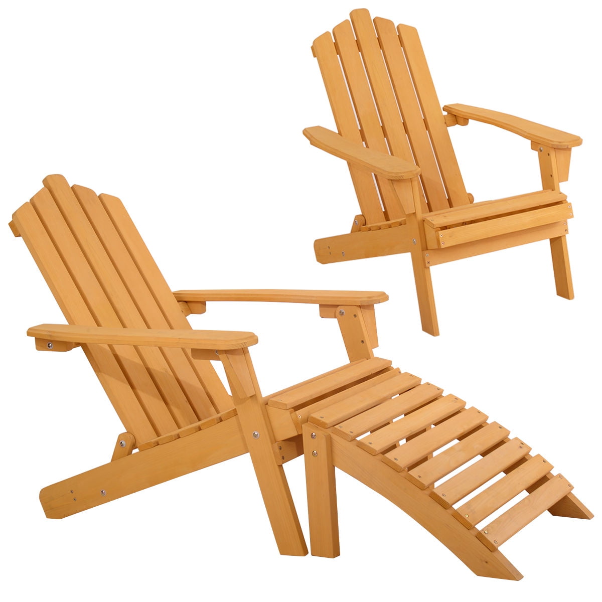 Gymax Outdoor Patio Wood Adirondack Chair w Ottoman by Gymax