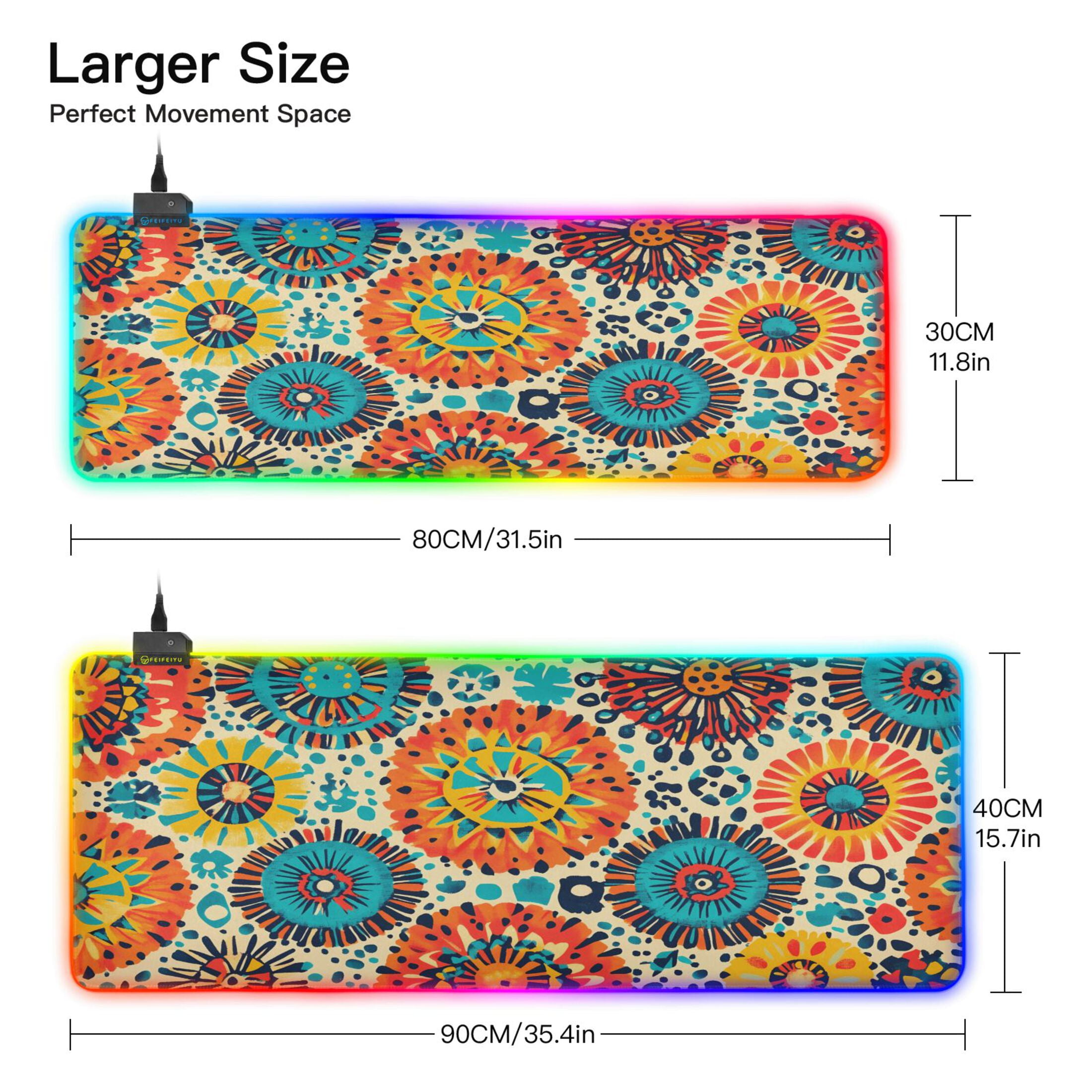 Haosy RGB Led Gaming Mouse Pad Non-Slip Large Keyboard Desk Mat 13 Light Modes 31.5x11.8 inch Colorful Bohemian Geometry