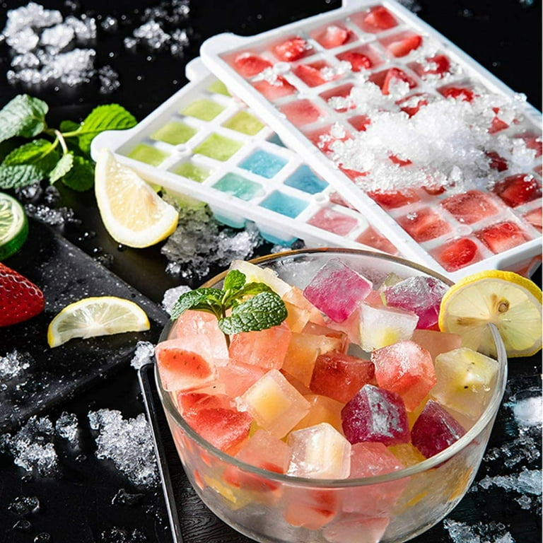 Ice Cube Trays 4 Pack (128 Ice Cubes), Stackable Silicone Bottom Ice Trays  Ice Cube Molds Container Set with Airtight Lid 