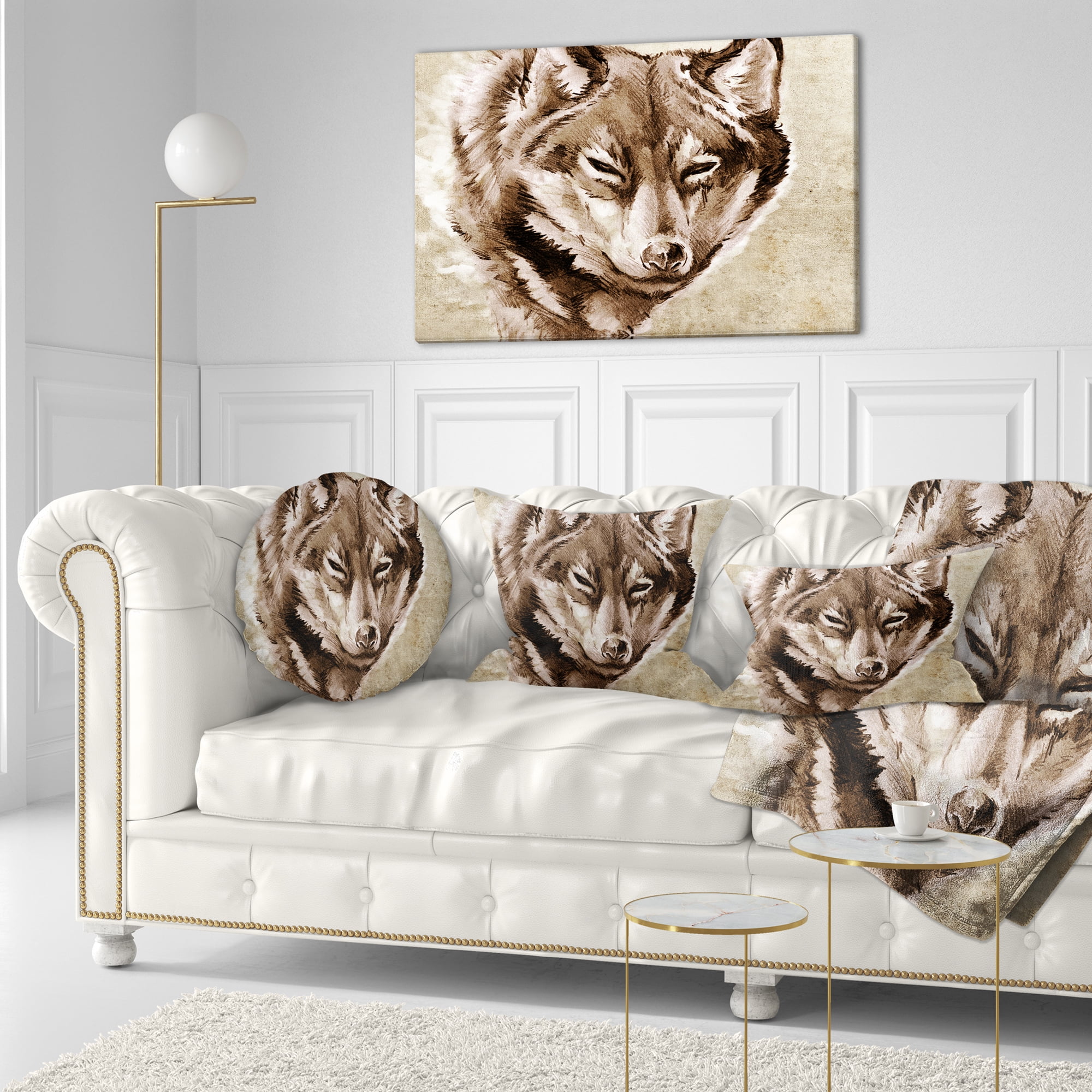 Designart Wolf Head Tattoo Sketch - Abstract Throw Pillow - 12x20