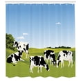 thumbnail image 3 of Cattle Shower Curtain, Graphic Illustration of Domestic Cows Eating Grass on Meadow in Sunny Day Theme, Fabric Bathroom Set with Hooks, 69W X 70L Inches, Multicolor, by Ambesonne, 3 of 3