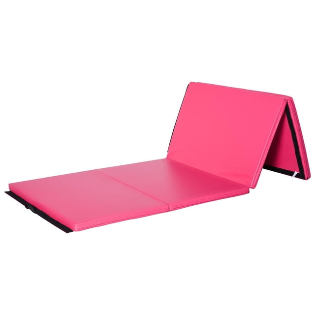 Soozier 4'x10'x2'' Folding Gymnastics Tumbling Mat, Exercise Mat with Carrying Handles for Yoga, MMA, Martial Arts, Stretching, Core Workouts, Pink