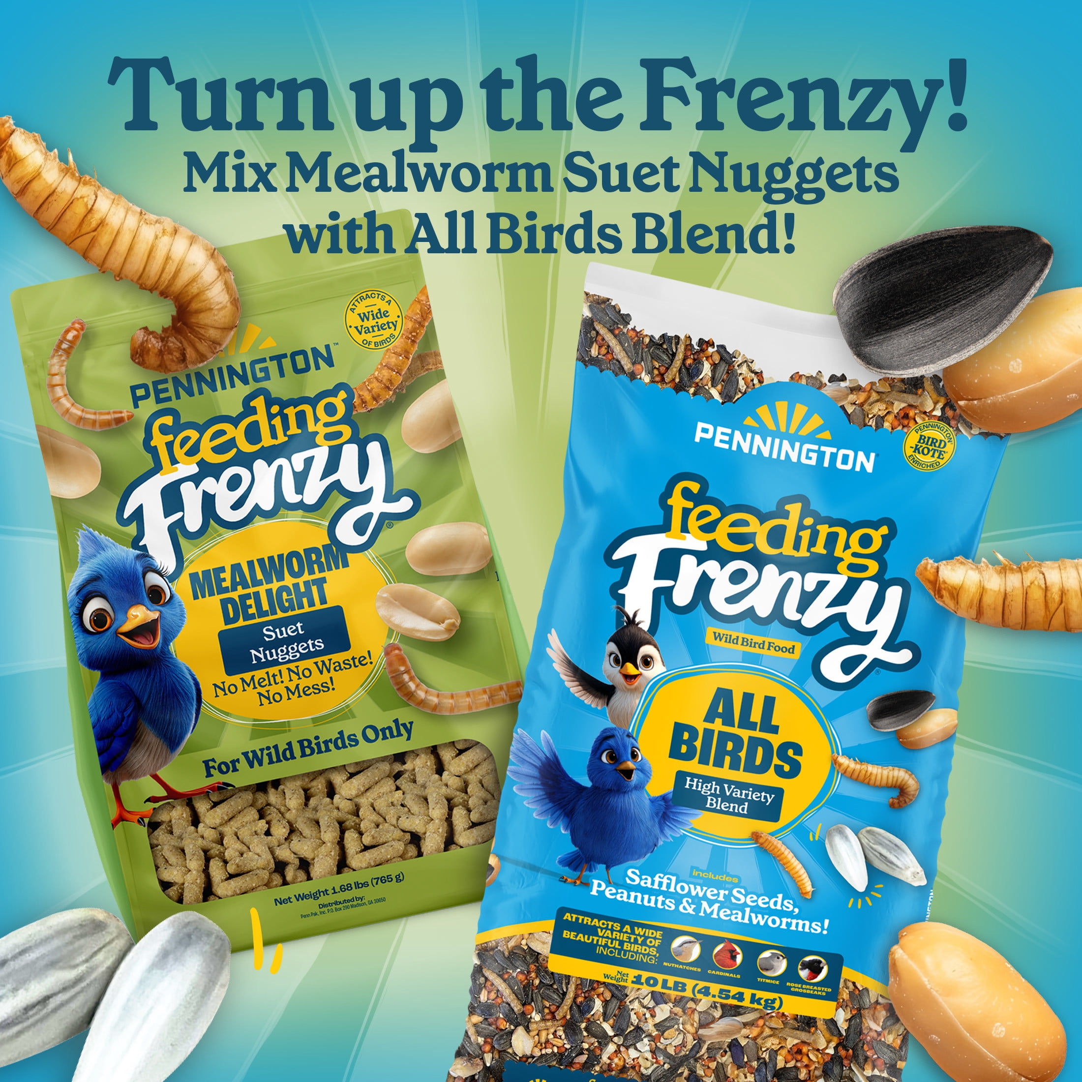 Pennington Feeding Frenzy Mealworm Suet Nuggets, 27 oz, Wild Bird Food, Fresh, 1 Pack