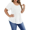 thumbnail image 5 of LANREMON Plus Size Tops Summer Short Sleeve Shirts for Women White Pleated Scoop Neck Tunic Tops Casual Loose Fit Blouses 3XL, 5 of 6