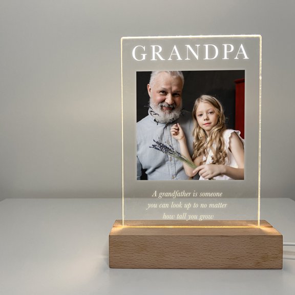 Custom Photo Your Picture LED Stand Light Up Lamp Grandpa Love You Grandfather Engraved Free Personalized Message Perfect Father's Day Gift