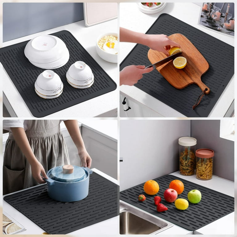 Silicone Drying Mat,Dish Drainer Mat for Kitchen Counter, Non-Slip Silicone Sink  Mat, BPA Free, Dish Washer Safe 
