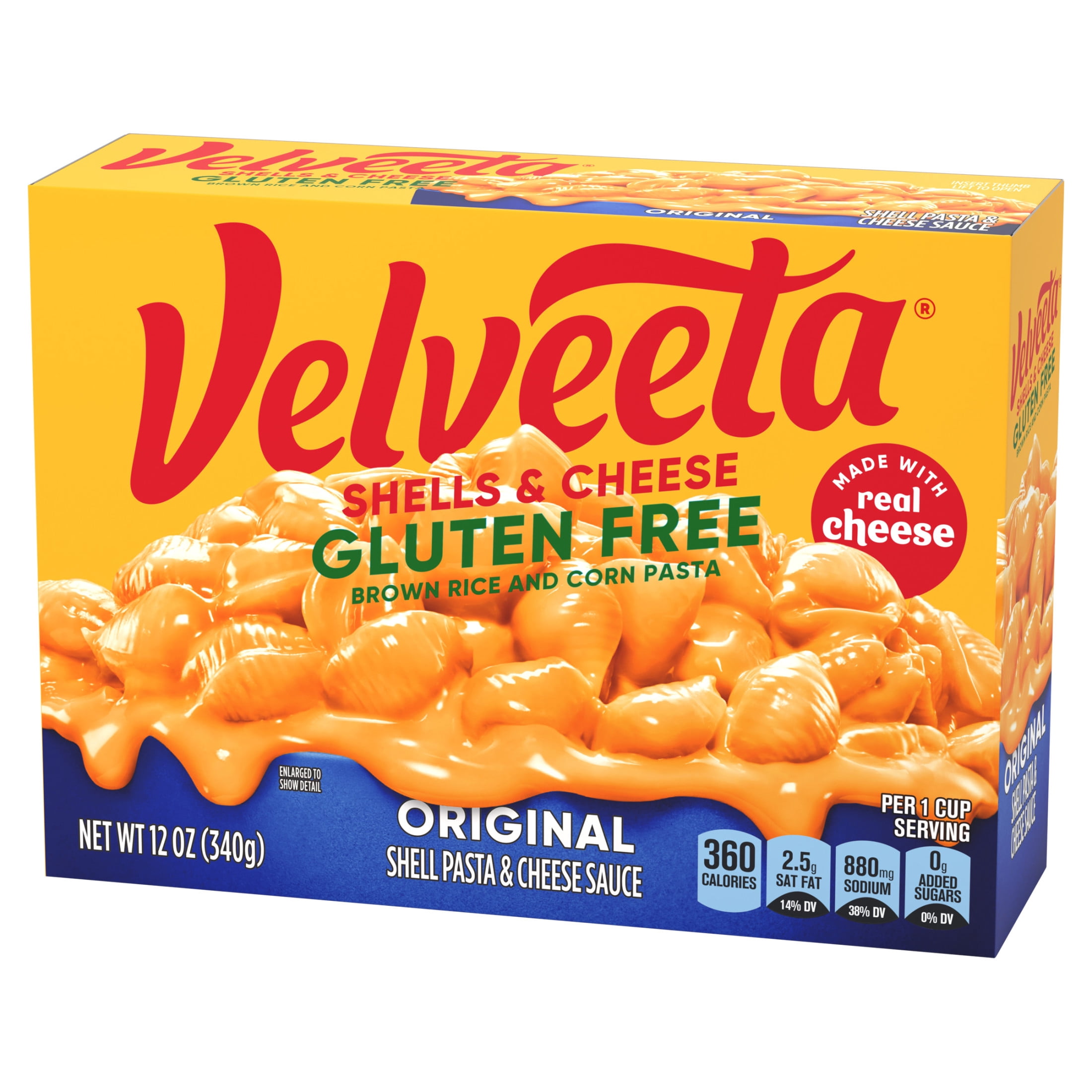 (3 pack) Velveeta Gluten Free Shells and Cheese Mac and Cheese, Brown Rice and Corn Pasta, 1 Box, for Easy Dinner or Dinner Sides, Original Flavor, Made with Real Cheese, 12 oz