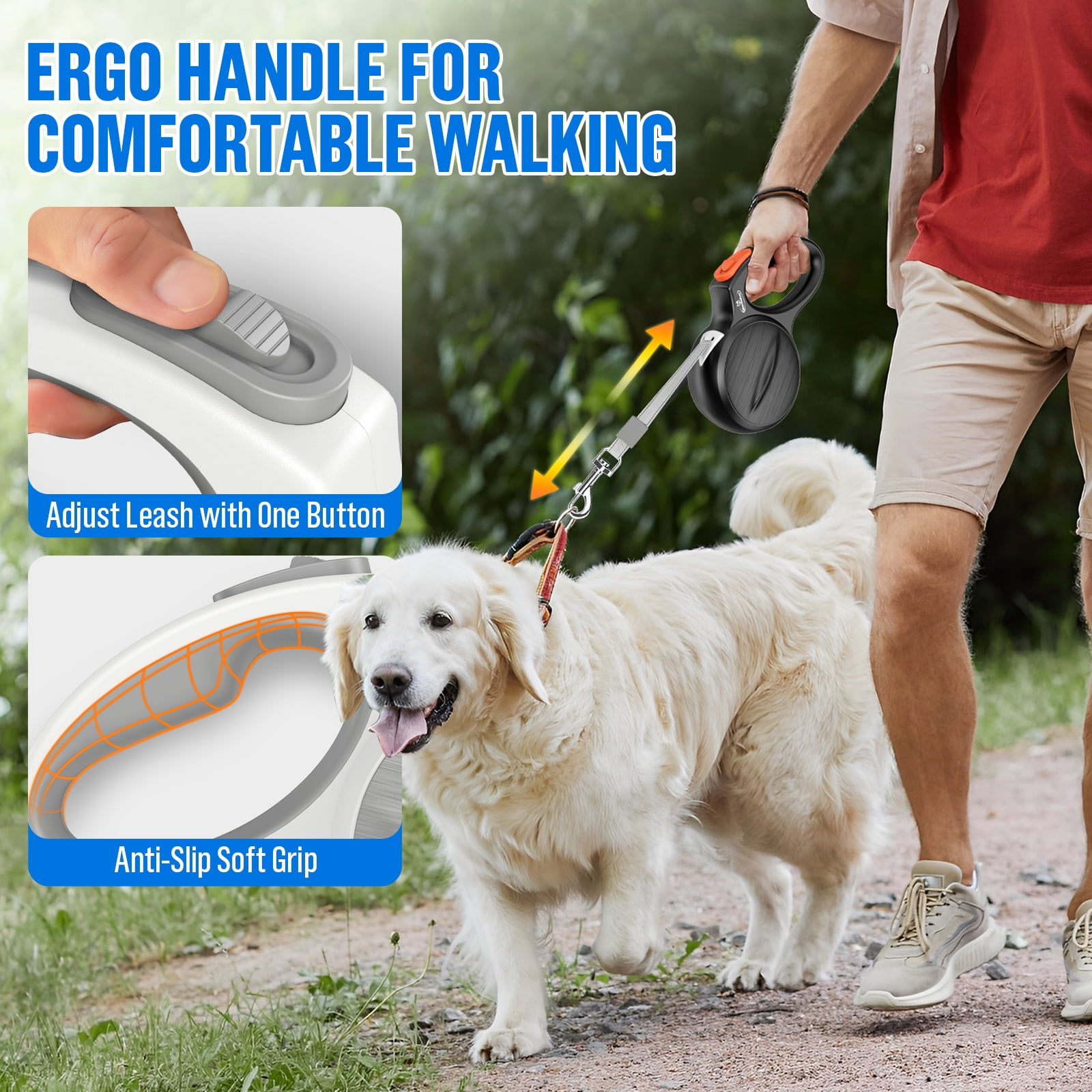 LAKWAR Dog Leash Restractable-Autobrake Pet Leash for Walking Tangle Free/16.4 ft Strong Nylon Tape /One-Handed/Black