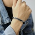 thumbnail image 5 of Pulsera de cuero negro JAMW hebilla ajustable acero inoxidable plateado hombre, 5 of 5