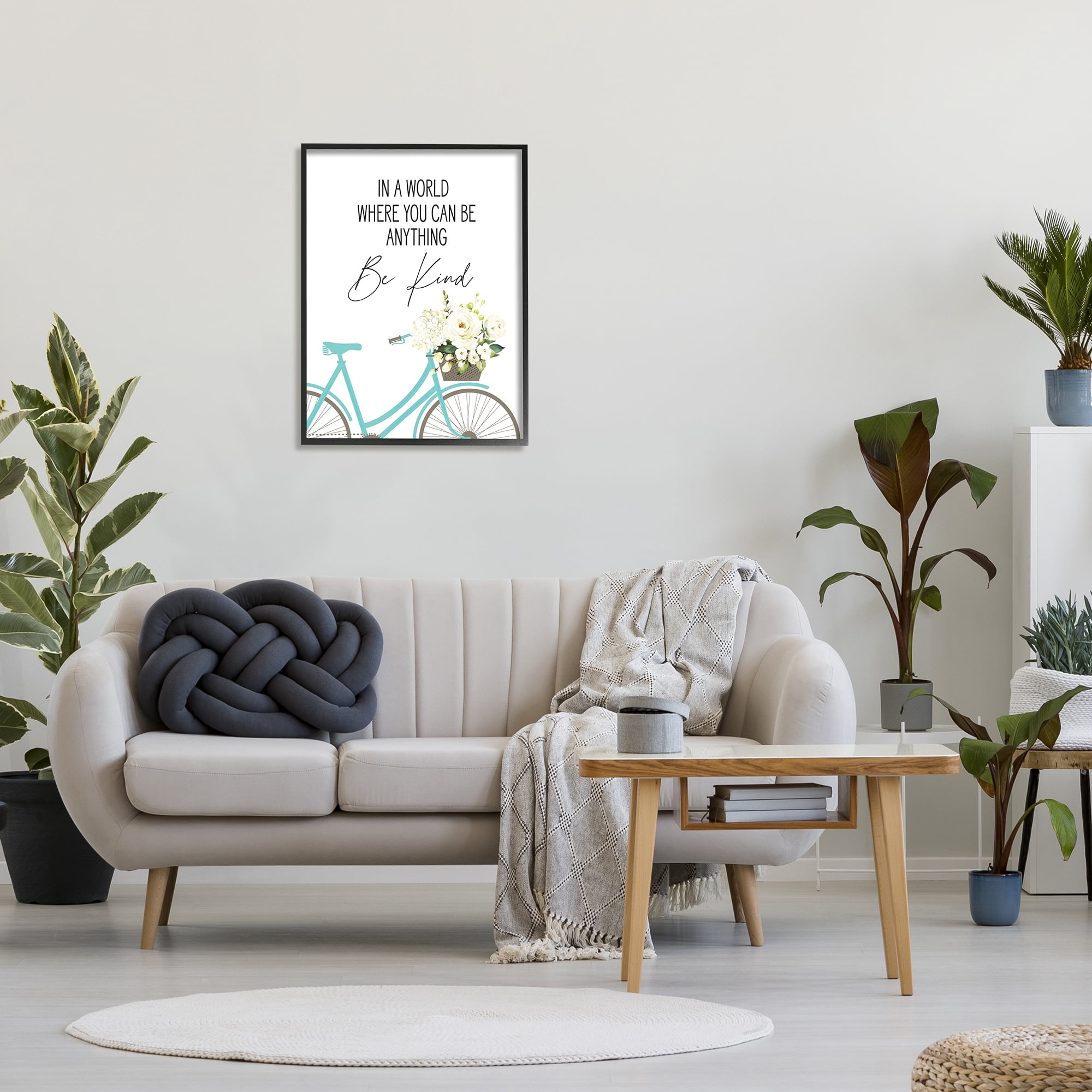 Stupell Industries Be Anything Be Kind Sentiment Blue Bicycle White Floral, 24 x 30, Designed by Lettered and Lined