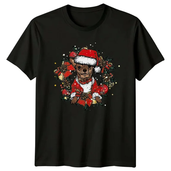 Chihuahua Dog Christmas Wreath Holiday Mens T-Shirt Womens Tee Graphic Top