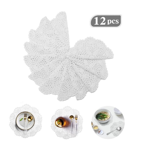 Goowood 12Pcs 8 Inch Crochet Lace Doilies Handmade Cotton Round Placemats White Floral Doily for Tables Crafts and Vintage Home Decor