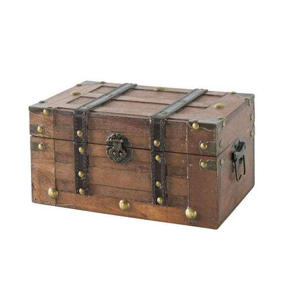 Slpr Alexander Cofre del tesoro pequeño de madera - Caja de almacenamiento de madera de 11 "x 7" x 5,5 "con tapa con bisagras Baúl decorativo para recuerdos Cofre pirata vintage para aula