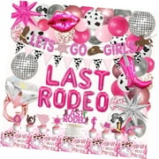 SKYSONIC 104Pcs Last Rodeo Bachelorette Party Decorations, Cowgirl Bachelorette Party Decorations Western Lets Go Girls Glitter Banner Disco Balloon Cake Toppers for Cowgirl Party Decorations