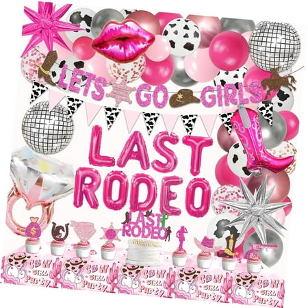 SKYSONIC 104Pcs Last Rodeo Bachelorette Party Decorations, Cowgirl Bachelorette Party Decorations Western Lets Go Girls Glitter Banner Disco Balloon Cake Toppers for Cowgirl Party Decorations