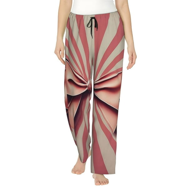 Balery Retro Bow Pantalones de pijama para mujer, pijamas ultraligeros, pantalones de estar por casa-Small
