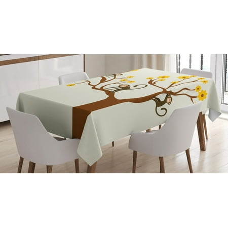 

Funny Decor Tablecloth Cute Monkey Animations Fun Chimpanzees Daisy Trees Animal Life Figure Design Rectangular Table Cover for Dining Room Kitchen 60 X 90 Inches Brown Yellow by Ambesonne