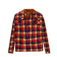 thumbnail image 3 of Men's Quilted Lined Hoodie Jacket Plaid Cotton Zip Up Sweatshirt Jacket Long Sleeve Flannel Shirt Shacket (4XL, Orange 02), 3 of 5