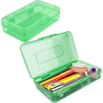 Plastic Pencil Box, Large Hard Pencil Case Organizer, Clear Plastic Crayon Box for Men Women, Colored Marker Organizer, Small Plastic Containers/Bins with Lids, Art Supply, 1 Pack, Green
