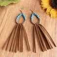 thumbnail image 4 of Bohemian Turquoise Beading Velvet Tassel Long Fringe Dangle Drop Earrings Gift, 4 of 7