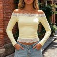 thumbnail image 2 of GEWSEY Women's Lace Off The Shoulder Crop Tops Y2k Goth Cinched Waist Long Sleeve Cropped T Shirts Going Out Outfits (Yellow, L), 2 of 7